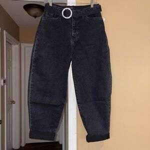 GJG Denim  women’s Black Relaxed Fit Jeans with rhinestone bet buckle